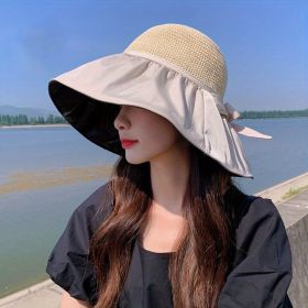 Women's Summer Foldable Weaving Cap; Sun Visor Brim Outdoor Traveling Beach Fishing Cap (Color: Beige)