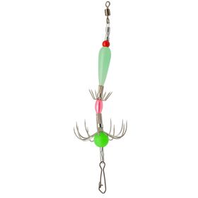 Double Row Cuttlefish Soft Hook; Carbon Steel Spineless Umbrella Squid Hook; Fishing Tackle For Freshwater Saltwater (Color: Green)