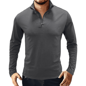 Men's Casual Polo Shirts 1/4 Zip Long Sleeve Shirt Outdoor Stand Up Collar Slim Fit Shirts (size: small)