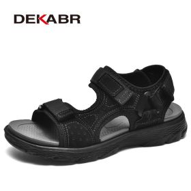 DEKABR Summer Men Casual Beach Outdoor Water Shoes Breathable Trekking Fashion Sandals Fishing Genuine Leather Leisure Shoes (Color: 02 Black)