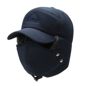 Mens Outdoor Thickened Warm Ear Protection Windproof Versatile Winter Baseball Cap (Color: DARK BLUE)