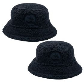 Cute Sherpa Bucket Hat Women Warm Plush Furry Fleece Fisherman Bucket Hat Chunky Fishing Cap 2 Pack (Color: Black/Black)