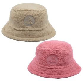 Cute Sherpa Bucket Hat Women Warm Plush Furry Fleece Fisherman Bucket Hat Chunky Fishing Cap 2 Pack (Color: Ivory/Pink)