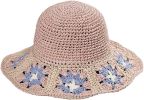 Women's Straw Sun Hat Floral Woven Bucket Hat Fishing Hat Beach Hat Hand Woven Foldable Cap