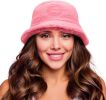 Cute Sherpa Bucket Hat Women Warm Plush Furry Fleece Fisherman Bucket Hat Chunky Fishing Cap 2 Pack